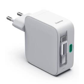Nabíječka do sítě Hama GaN 2x USB-C, 65 W, navíjecí kabel bílá

