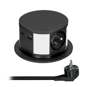 Kabel prodlužovací Solight 3z+USB A+C 20W PD, výsuvný blok zásuvek, 2 m bílý


