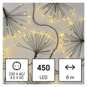Vánoční osvětlení EMOS 450 LED řetěz - svítící trsy, nano, 8 m, vnitřní, teplá bílá, časovač 

