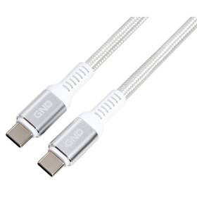 Kabel GND USB-C / USB-C, 100W, opletený, 1m bílá barva

