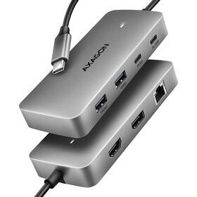 Dokovací stanice Axagon DUAL 4K DISPLAY 7in1 hliník

