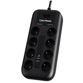 Přepěťová ochrana CyberPower Surge Buster 8 zásuvek, 2xUSB, 1.8m černá

