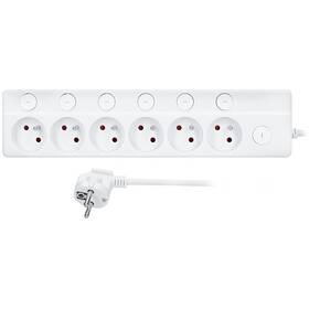 Kabel prodlužovací Solight 6x zásuvka prodlužovací přívod, 3m, 3 x 1mm2, bílý, 6+1 vypínač bílý

