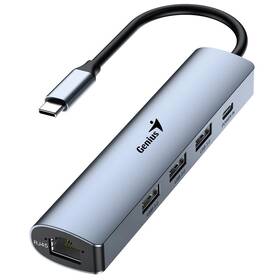 USB Hub Genius UH-545, USB-C/3x USB 3.0, 1x USB-C, 1x RJ-45 šedý

