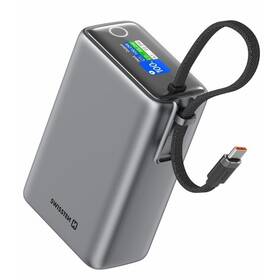 Powerbanka Swissten 25000 mAh (96.25Wh) 100W, integrovaný kabel USB-C šedá

