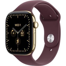 Chytré hodinky Apple GPS + Cellular 42 mm zářivě zlatý titan, burgundsky červený sportovní řemínek - M/L 

