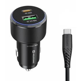 Adaptér do auta Swissten USB-C PD + USB-A, 38W + USB-C kabel 1m černý

