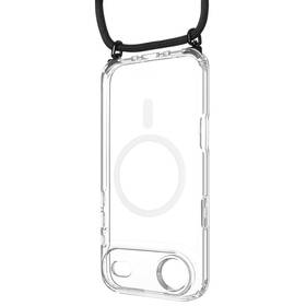Kryt na mobil FIXED MagPure Neck s černou šňůrkou na krk na Apple iPhone Air průhledný

