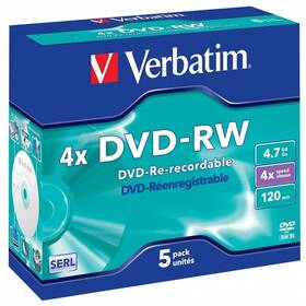Disk Verbatim DVD-RW SERL 4,7GB, 4x, jewel case 5 ks 

