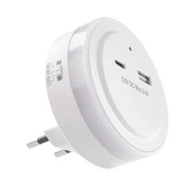 Noční světlo EMOS do zásuvky, 0,3W, USB C+A bílé

