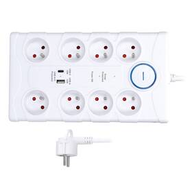 Přepěťová ochrana Solight 8x zásuvka, USB A+C, 2m bílá

