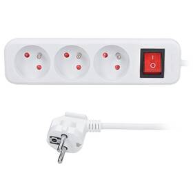 Kabel prodlužovací Solight 3 zásuvky, vypínač, 3 x 1.5mm2, 3 m bílý

