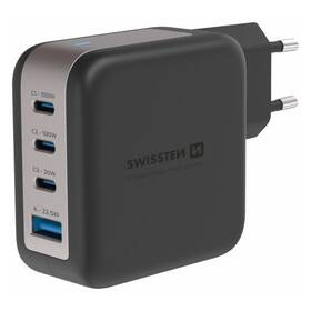 Nabíječka do sítě Swissten GaN 3x USB-C 100W PD + 1x USB-A 18W QC černá

