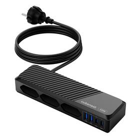 Kabel prodlužovací Cubenest SlimLine PowerStrip, 3xAC zásuvka, 2xUSB-A + 2x USB-C 33W, 1,5m černý

