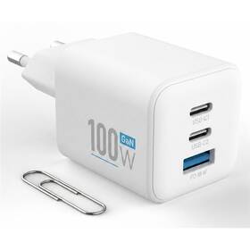 Nabíječka do sítě FIXED GAN Mini s 2 x USB-C / USB-A, 100W bílá

