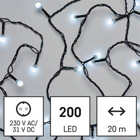 LED řetěz EMOS 200LED cherry řetěz - kuličky, 20 m, venkovní i vnitřní, studená bílá, programy, časovač 

