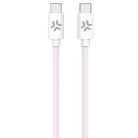 Kabel Celly USB-C/USB-C, opletený (bavlněný), 60 W, 1,5 m růžový

