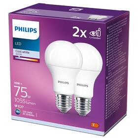 Žárovka LED Philips klasik, 10W, E27, studená bílá, 2ks 

