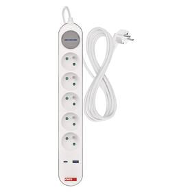 Kabel prodlužovací EMOS 5Z 3M S VYP.1,5MM+USB A+C šedý/bílý

