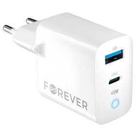 Nabíječka do sítě Forever GaN TC-06-65AC PD QC 1x USB-C, 1x USB, 65W bílá

