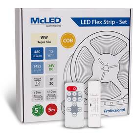LED pásek McLED sada 5 m + Přijímač Nano, 480 LED/m, WW, 1455 lm/m, vodič 3 m 

