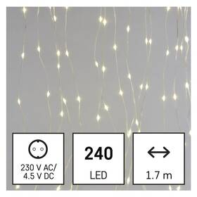 Vánoční osvětlení EMOS 240 LED drop řetěz – záclona, 1,7x2 m, venkovní i vnitřní, teplá bílá, programy 
