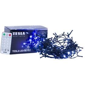 Vánoční osvětlení TESLA lighting dekorativní řetěz, studený bílý, 100 LED, 10m + 5m kabel, 230V, ovladač s 8 funkcemi, IP44 černé

