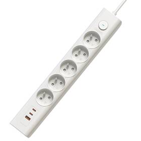 Kabel prodlužovací Viking 5× zásuvka, 1× USB, 2× USB-C, 1,5m bílý

