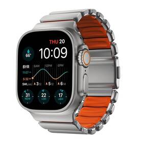 Řemínek NOMAD Stratos Titanium FKM na Apple Watch 45/46/49 mm šedý/oranžový

