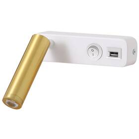 Nástěnné svítidlo IMMAX GOAL LED, vypínač, USB, 3W bílé/zlaté

