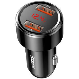 Adaptér do auta Baseus Magic 2x USB, 45 W, 6 A, s displejem černý

