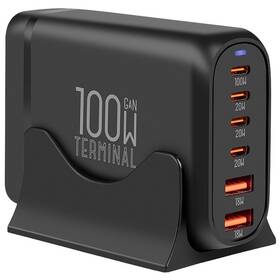 Nabíječka do sítě Obal:Me Terminal GaN 4xUSB-C/2xUSB-A, 100W černá barva
