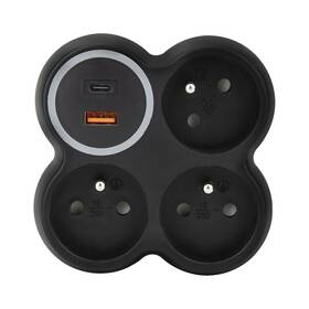 Rozbočovací zásuvka Solight 3x zásuvka, USB A+C, 20W PD, max. 3500W černý

