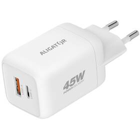 Nabíječka do sítě Aligator Power Delivery 45W, 1×USB-A + 1×USB-C bílá

