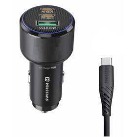 Adaptér do auta Swissten 2x USB-C PD + USB-A, 95W + USB-C kabel 1m černý

