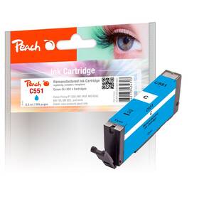 Inkoustová náplň Peach Canon CLI-551C, 365 stran azurová

