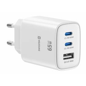 Nabíječka do sítě Swissten EDGE GaN 2x USB-C PD 65W/1x USB-A 18W QC bílá

