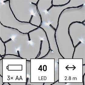 Vánoční osvětlení EMOS 40 LED řetěz, 2,8 m, 3x AA, venkovní i vnitřní, studená bílá, časovač 

