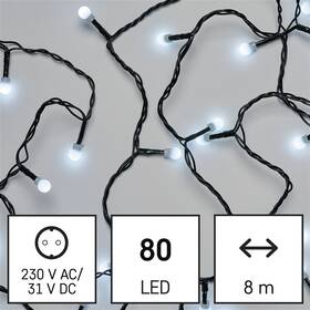 LED řetěz EMOS 80LED řetěz, 8 m, venkovní i vnitřní, studená bílá, programy, časovač 

