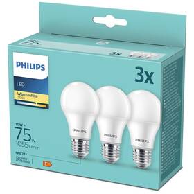 Žárovka LED Philips klasik, 10W, E27, teplá bílá, 3ks 

