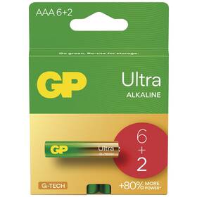 Baterie alkalická GP Ultra AAA (LR03), 6+2 ks 


