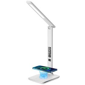 Stolní LED lampička IMMAX Kingfisher s bezdrátovým nabíjením Qi a USB, 8,5 W bílá

