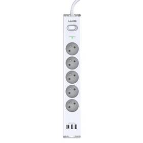 Přepěťová ochrana WG 5x zásuvka, 2xUSB-A, 1xUSB-C bílá

