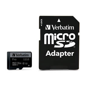  Paměťová karta Verbatim Pro microSDHC 32GB UHS-I V30 U3 (90R/45W) + adaptér