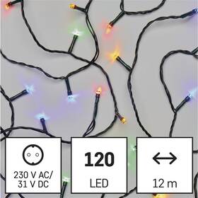 LED řetěz EMOS 120LED řetěz, 12 m, venkovní i vnitřní, multicolor, programy, časovač 

