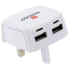 Cestovní adaptér SKROSS pro UK, 2100mA, 2x USB výstup bílý

