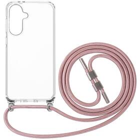 Kryt na mobil FIXED Pure Neck s růžovou šňůrkou na krk na Samsung Galaxy A36 5G/A56 5G průhledný

