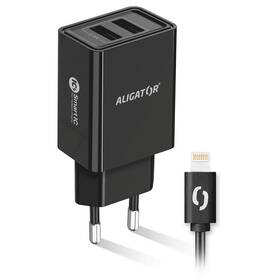 Nabíječka do sítě Aligator 2,4A, 2xUSB, smart IC, USB kabel pro Apple černá

