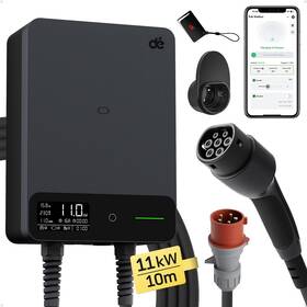 Nástěnná nabíjecí stanice dé pro elektromobily 11kW s 10m kabelem, verze s CZ aplikací černá

