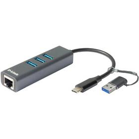Síťová karta D-Link USB-C/USB 3.0  na Gigabit ethernet a 3x USB 3.0 

